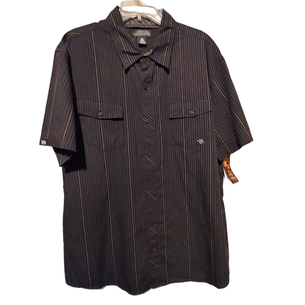 HART AND HUNTINGTON NWT Men's Black Striped Short Sleeve Button Down Sz XXL